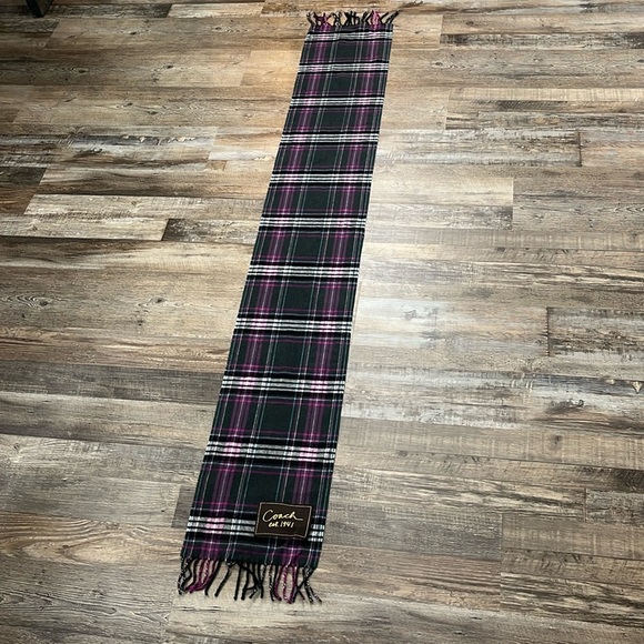 Coach Scarf Wool Cashmere Multi Color Plaid Tartan Fringed OS Classic Preppy - Picture 9 of 11